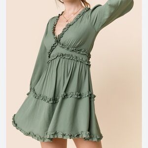 Francesca’s Green Ruffle Long Sleeve Dress
